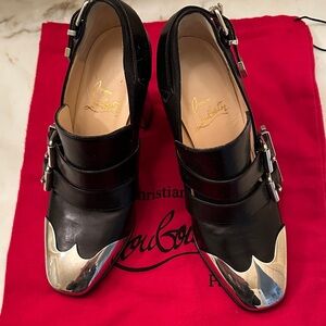 Christian Louboutin Anita Black and Silver Pumps SZ 36 w/dustbag